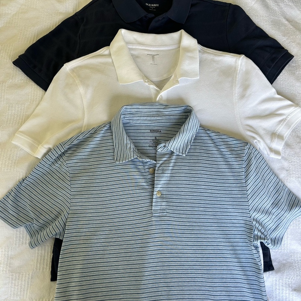 Men’s Polo Shirt Bundle Size S 3 Pack Blue White Black Casual Golf